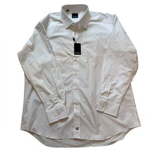 David Donahue Men's Neck 18 34/35 Button Front Long Sleeve Dress Shirt White NWT